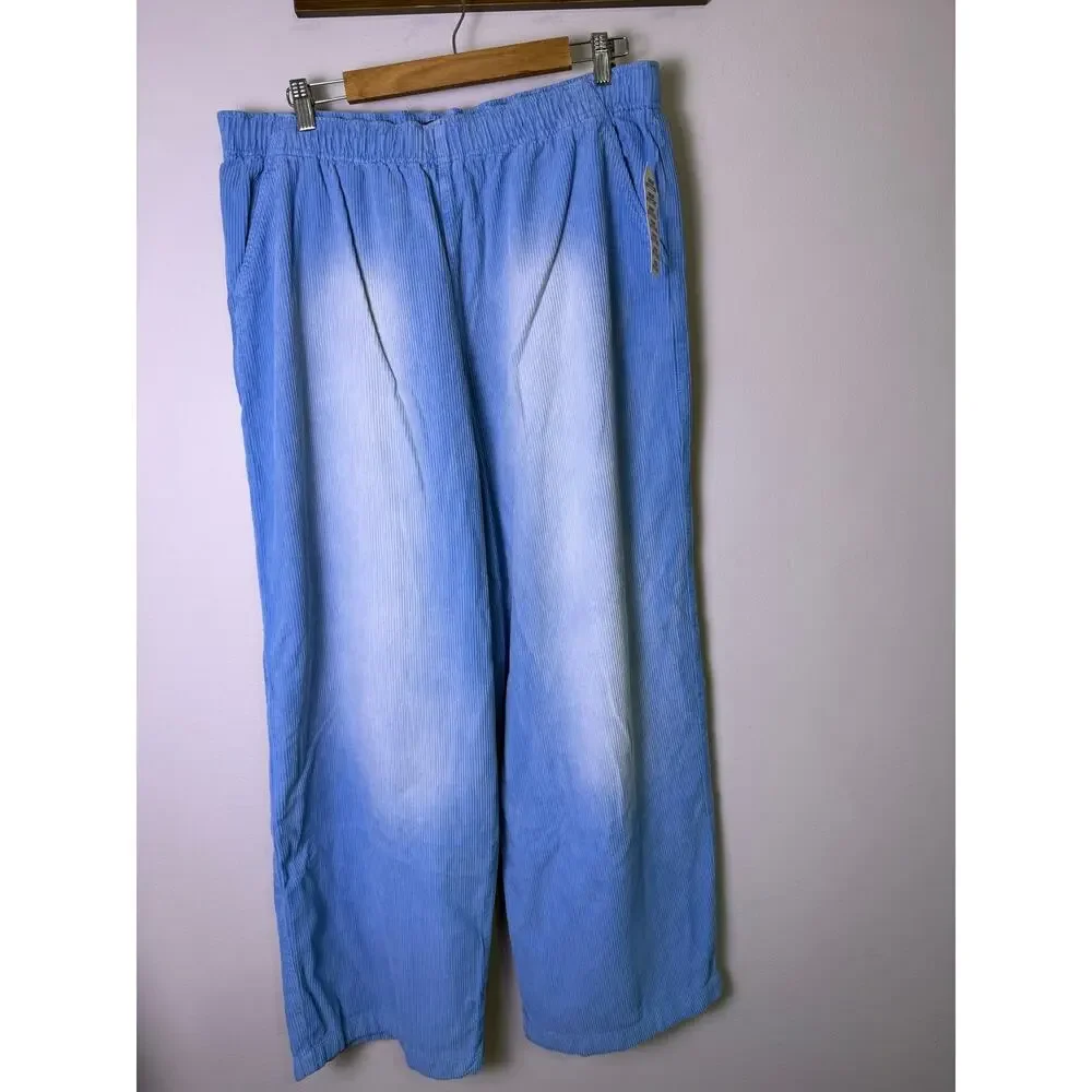 Urban Outfitters Sky Blue Wide Leg Corduroy Pull On Pants NWT Size Large - Picture 2 of 6